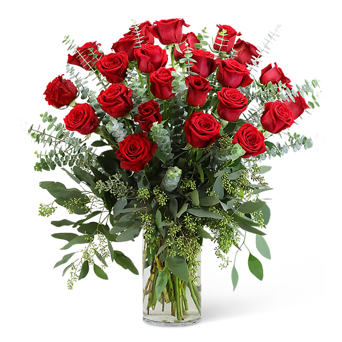 Red Roses with Eucalyptus Foliage (24)